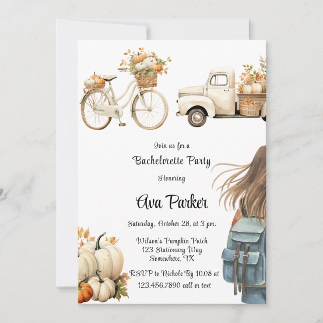 Vintage Truck with Pumpkins Bachelorette Party Invitation (Front)