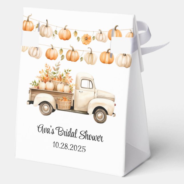 Vintage Truck with Pumpkins Bridal Shower Favour Box (Back)