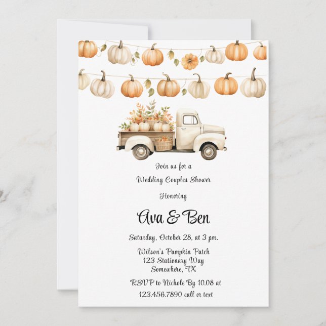 Vintage Truck with Pumpkins Wedding Couples Shower Invitation (Front)