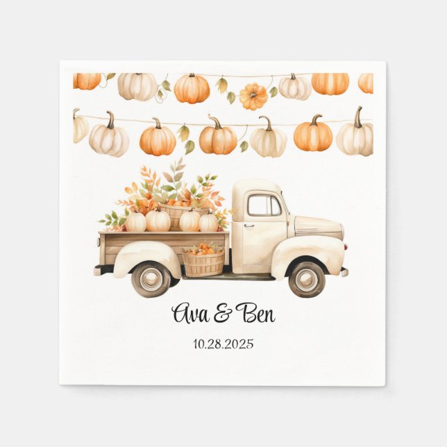 Vintage Truck with Pumpkins Wedding Napkin (Front)