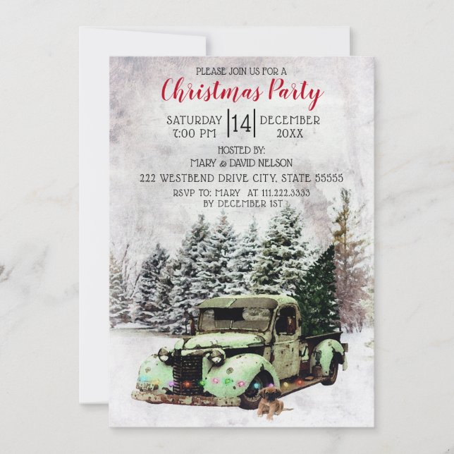 Vintage Truck with Puppy Christmas Invitation (Front)