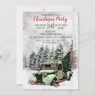 Vintage Truck with Puppy Christmas Invitation