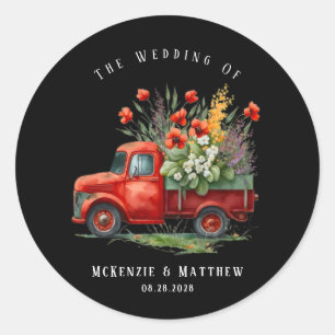 Vintage Truck With Red Poppies Wedding Classic Round Sticker