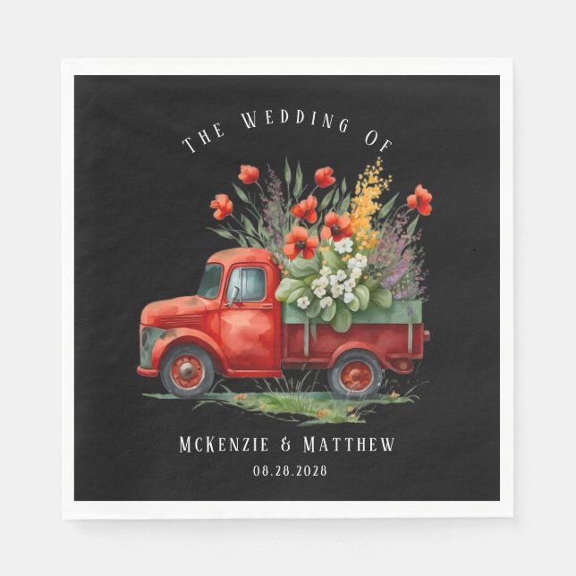 Vintage Truck With Red Poppies Wedding Napkin (Front)