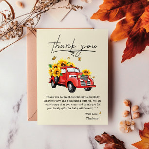 Vintage Truck With Sunflowers Baby Shower Thank You Card