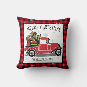 Vintage Truck with Toys Merry Christmas Add Name Cushion
