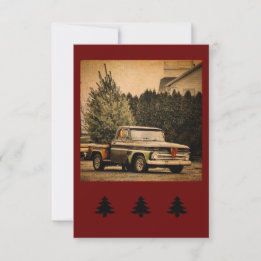 Vintage Truck with Tree Holiday Flat Greeting Card