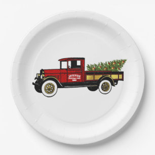 Vintage Truck Your Christmas Tree Farm Paper Plate