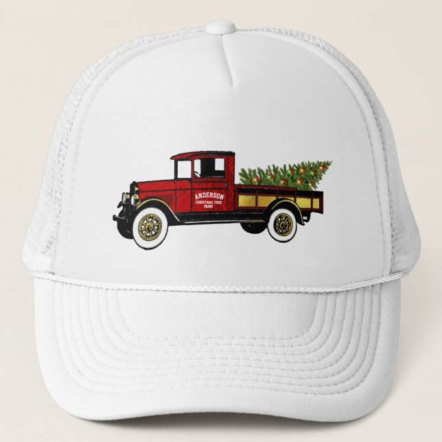 Vintage Truck Your Christmas Tree Farm Trucker Hat (Front)