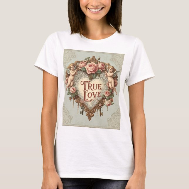 Vintage “True Love” Cherub and Floral T-Shirt (Front)