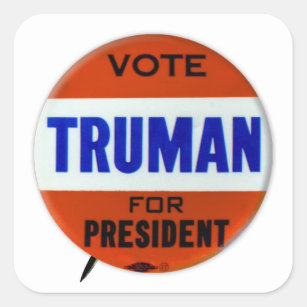 Vintage Truman Campaign Button Vote for Truman Square Sticker