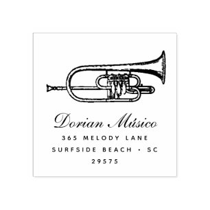 Vintage Trumpet Music Band Chorus Return Address Rubber Stamp