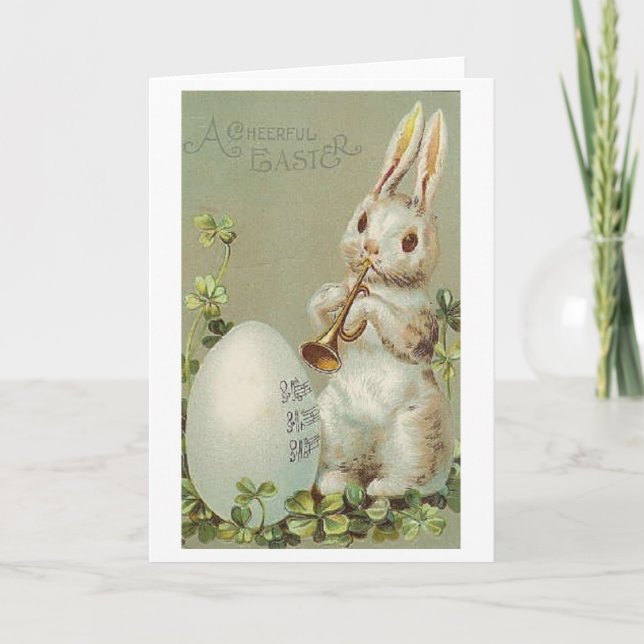 Vintage Trumpet Playing Bunny Easter Card (Front)