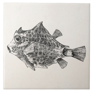 Vintage Trunk Fish - Aquatic Fishes Template Blank Tile