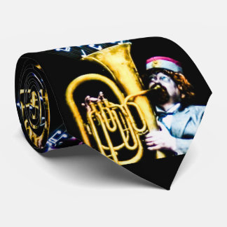 Vintage Tuba Player and Singer Music Notes Tie