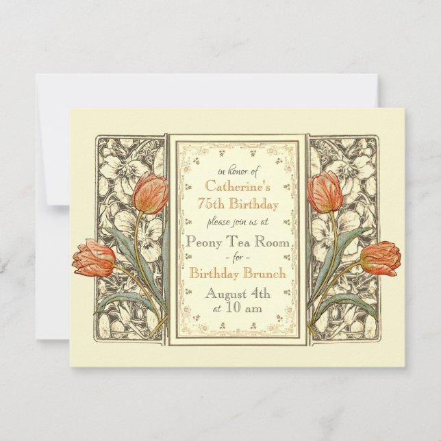 Vintage Tulip Floral Elegant Birthday Party Invitation (Front)