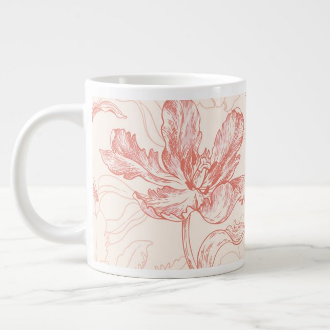 Vintage Tulip Floral Pattern Large Coffee Mug (Left)