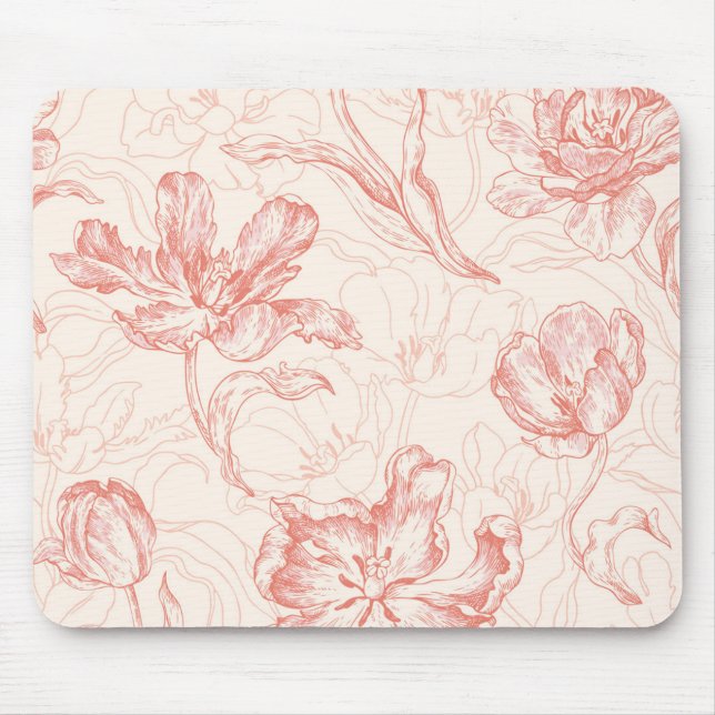 Vintage Tulip Floral Pattern Mouse Mat (Front)