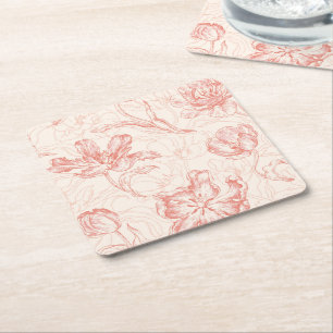 Vintage Tulip Floral Pattern Square Paper Coaster