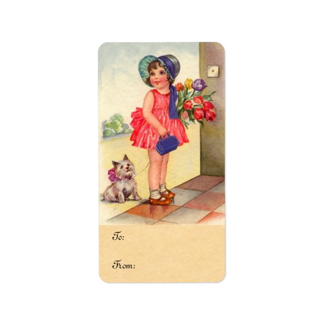 Vintage Tulip Girl Gift Labels (Front)