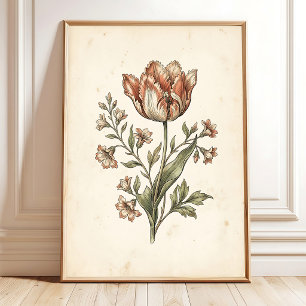Vintage Tulip Parrot Botanical Gallery Art Poster