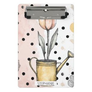 Vintage Tulip Watercolor Polka Dot Art Mini Clipboard