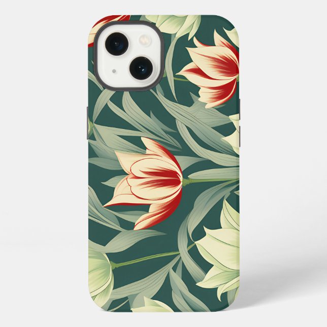 Vintage Tulips Botanical Pattern iPhone Case (Back)
