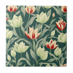 Vintage Tulips Botanical Pattern Tile