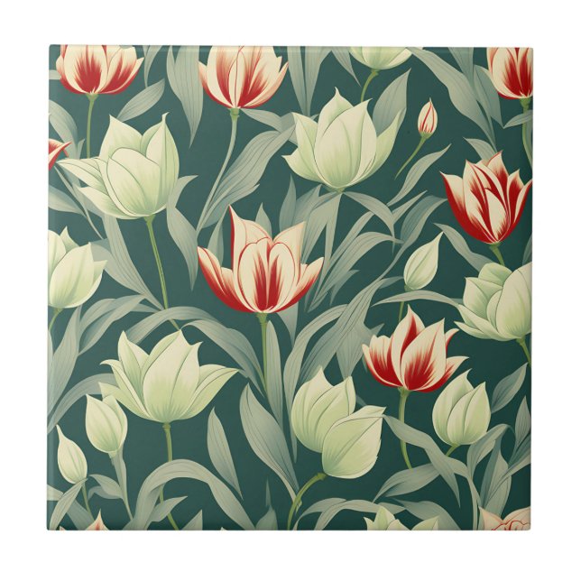 Vintage Tulips Botanical Pattern Tile (Front)
