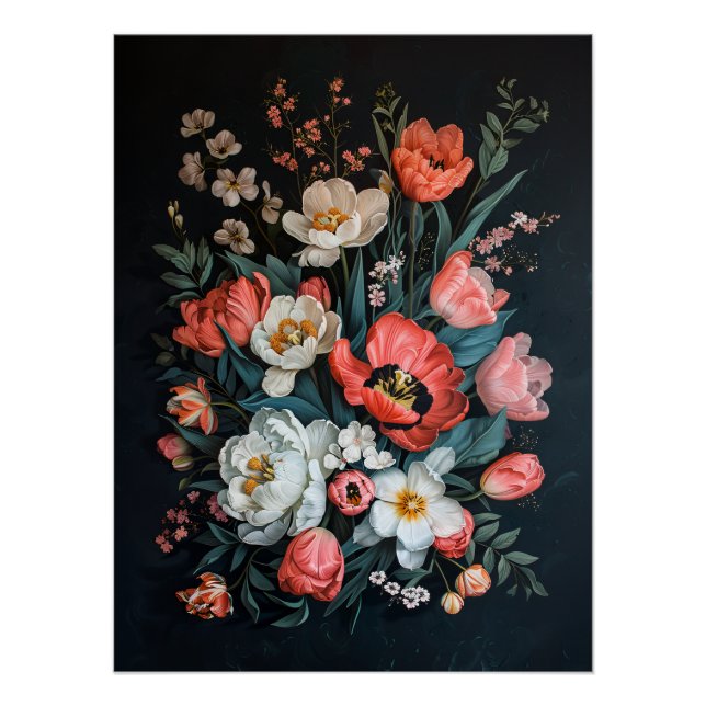 Vintage Tulips Colourful Painting Decoupage Poster (Front)