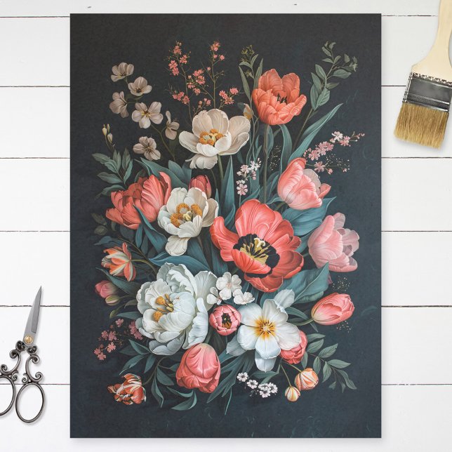 Vintage Tulips Colourful Painting Decoupage Tissue Paper (Creator Uploaded)