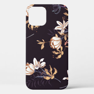 Vintage tulips, dark purple background iPhone 12 case