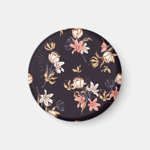 Vintage tulips, dark purple background magnet