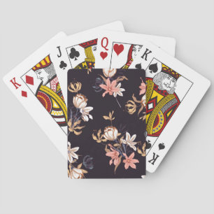 Vintage tulips, dark purple background playing cards