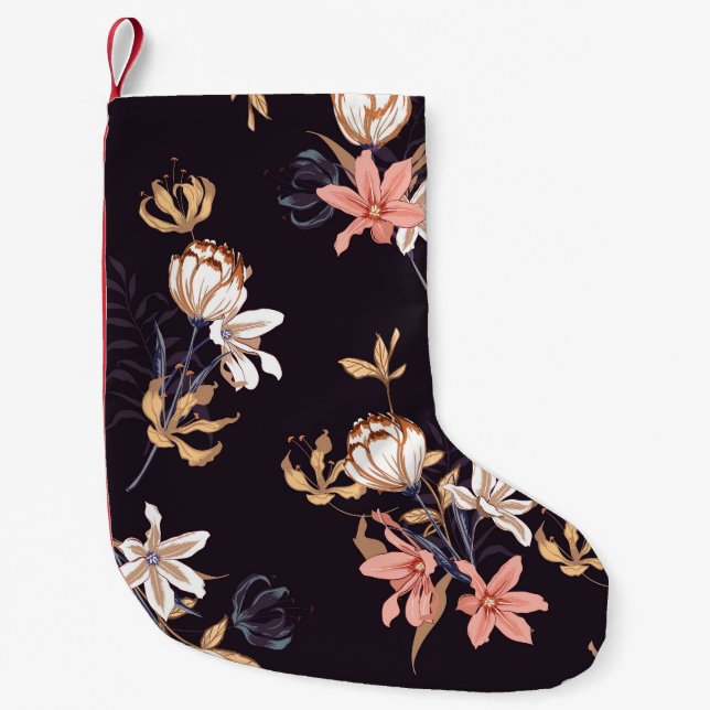 Vintage tulips, dark purple background small christmas stocking (Front)