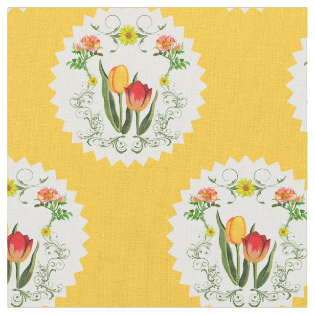 Vintage Tulips Fabric (Close Up)