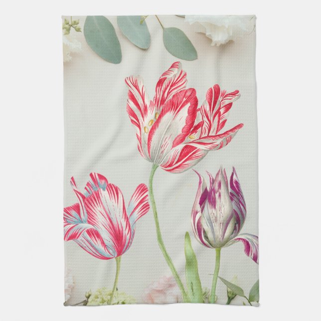 Vintage Tulips Flowers Kitchen Towel (Vertical)
