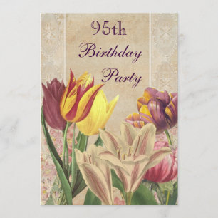 Vintage Tulips & Lilies 95th Birthday Invitation