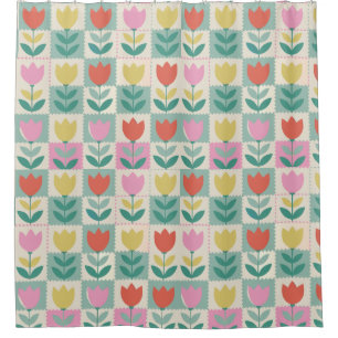 Vintage Tulips Patchwork Pattern Shower Curtain