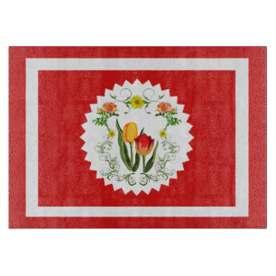 Vintage Tulips Red Cutting Board