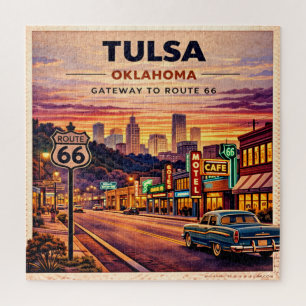 Vintage Tulsa Oklahoma Route 66 Travel Scene Jigsaw Puzzle