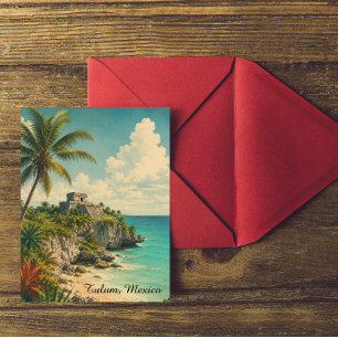 Vintage Tulum Mexico Scenery Travel Postcard