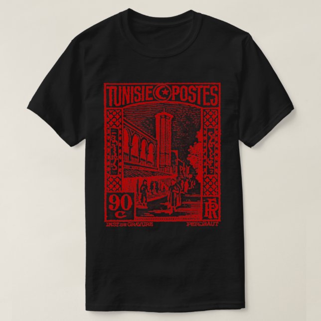 Vintage Tunisia Tunis Postage Stamp Design T-Shirt (Design Front)