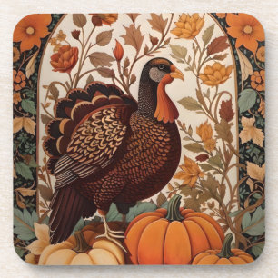 Vintage Turkey and Pumpkins Autumn Coaster