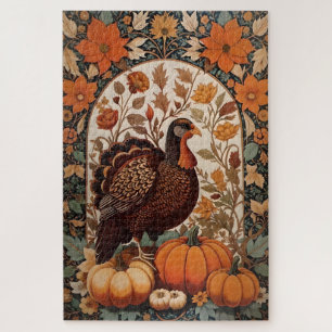 Vintage Turkey and Pumpkins Autumn Jigsaw Puzzle