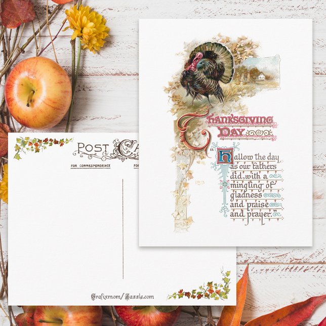 Vintage Turkey and Thanksgiving Verse Holiday Postcard (Creator Uploaded)