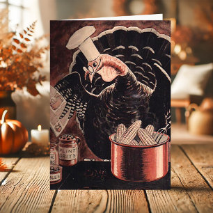 Vintage Turkey Chef Funny Thanksgiving Holiday Card