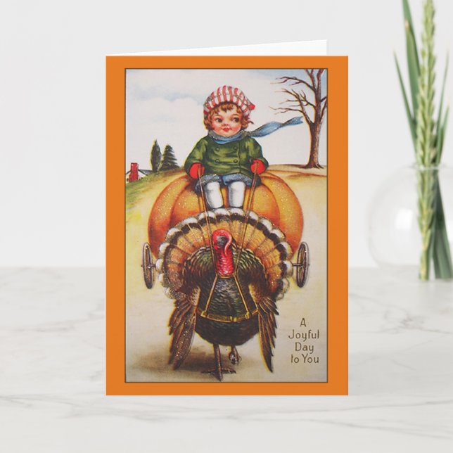 Vintage Turkey Day Illustration Thanksgiving Cards (Front)