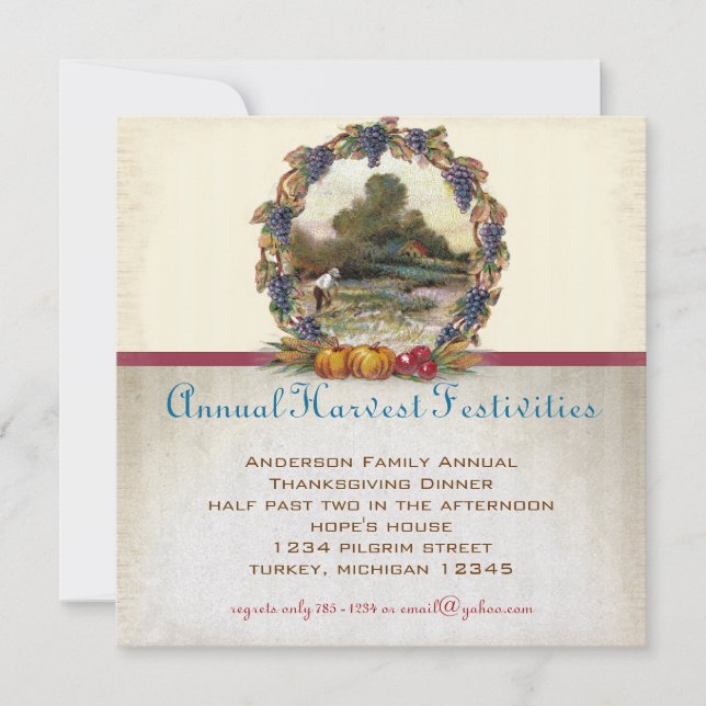 Vintage Turkey Farm Thanksgiving Dinner Invitation (Front)