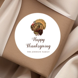 Vintage Turkey Happy Thanksgiving Classic Round Sticker